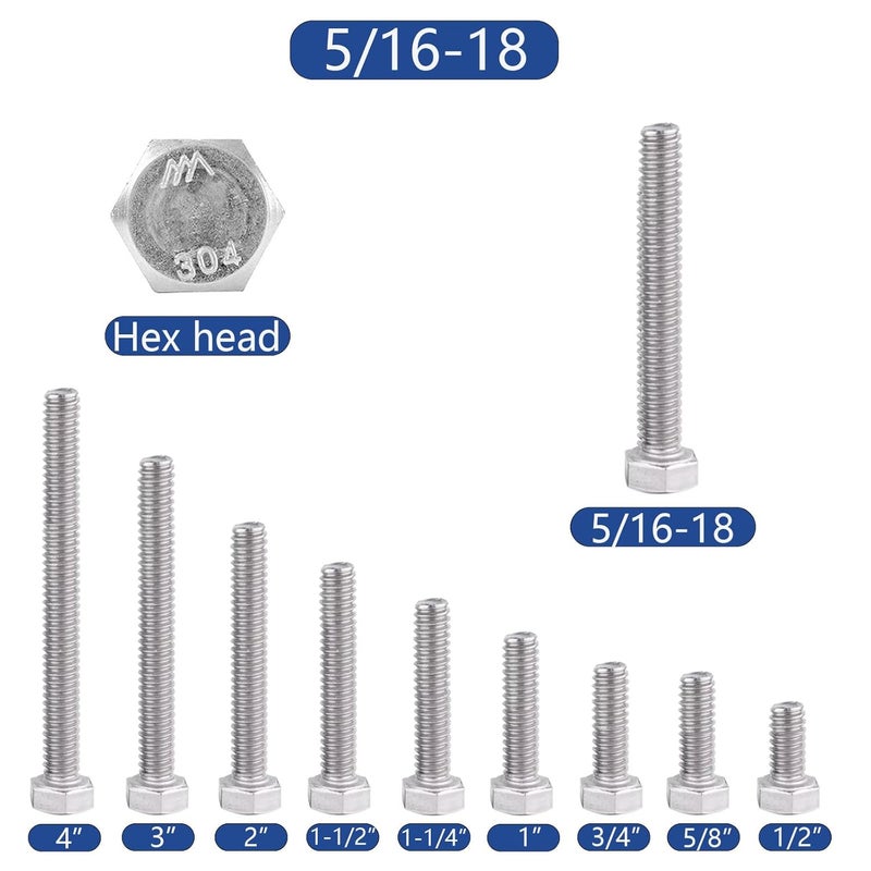 JROUTH 5/16-18x3/4 Hex Head Screw Bolt(20PCS), Lock Nuts,Flat & Lock Washers Kits,304 Stainless Steel 18-8,Fully Threaded. - Image 4